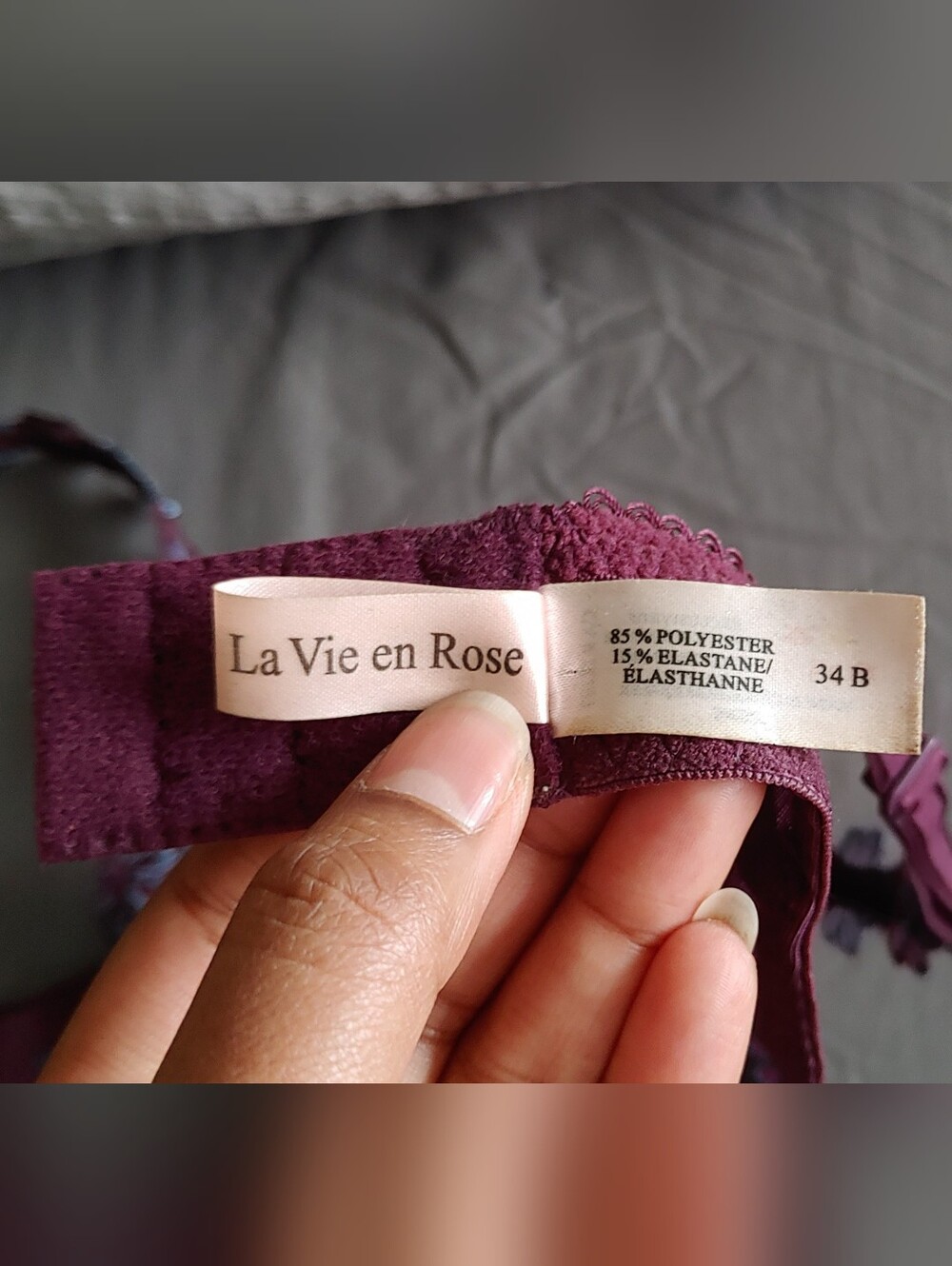 La Vie en Rose Lightly Lined Blue and Plum Bra with Periwinkle Floral Lace - Picture 8 of 8